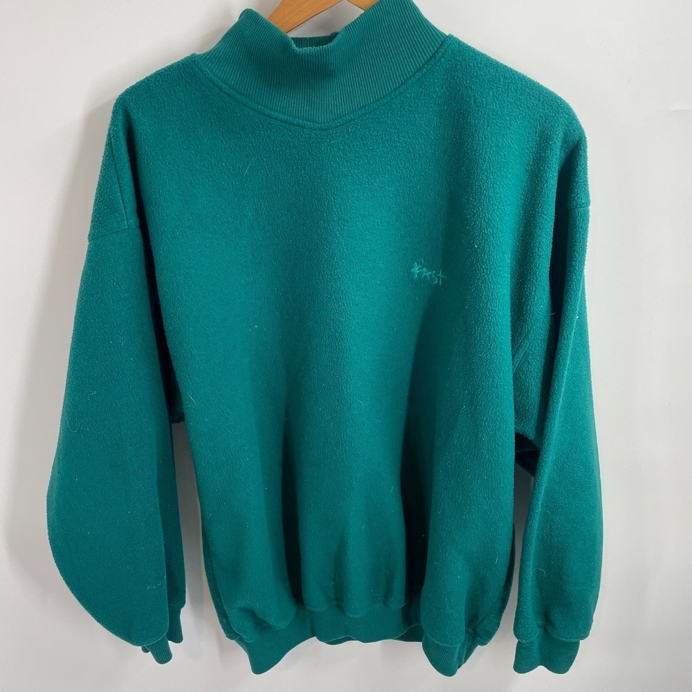 Fast Solar Fleece Long Sleeve Mock Neck Pullover Sweatshirt Teal Mens S/M